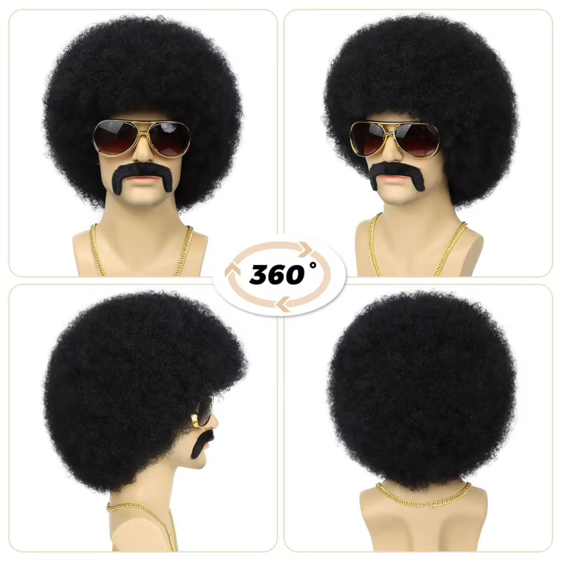 Perruque Afro pour hommes des années 70 pour fête Disco