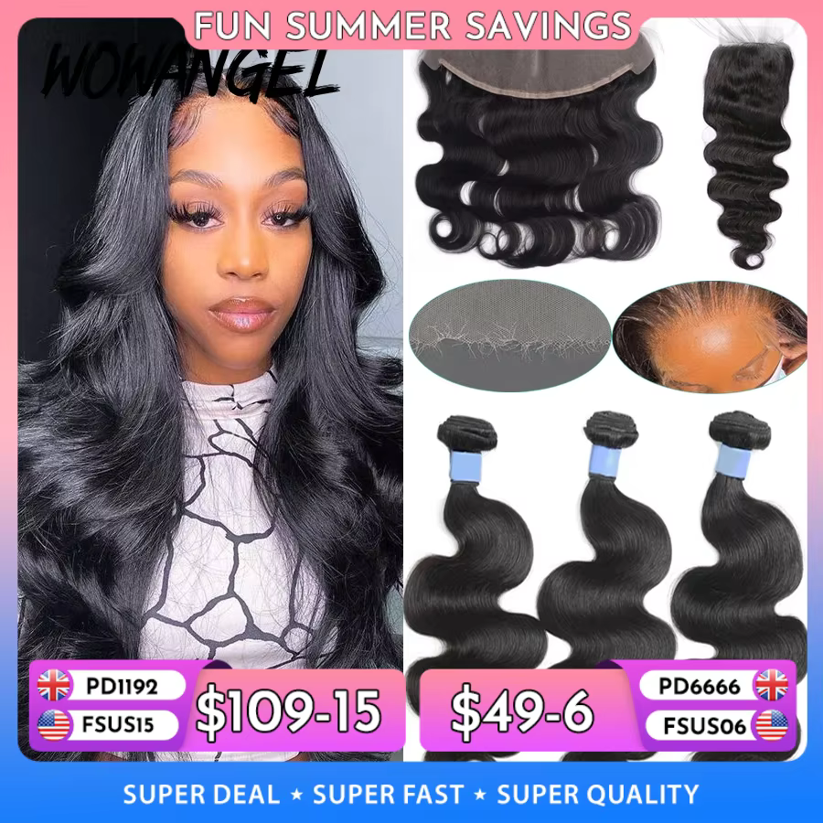 5x 5/6x 6/13x 4/13x6 32 pouces vague de corps paquets de cheveux humains avec HD dentelle frontale brésilienne Remy chev