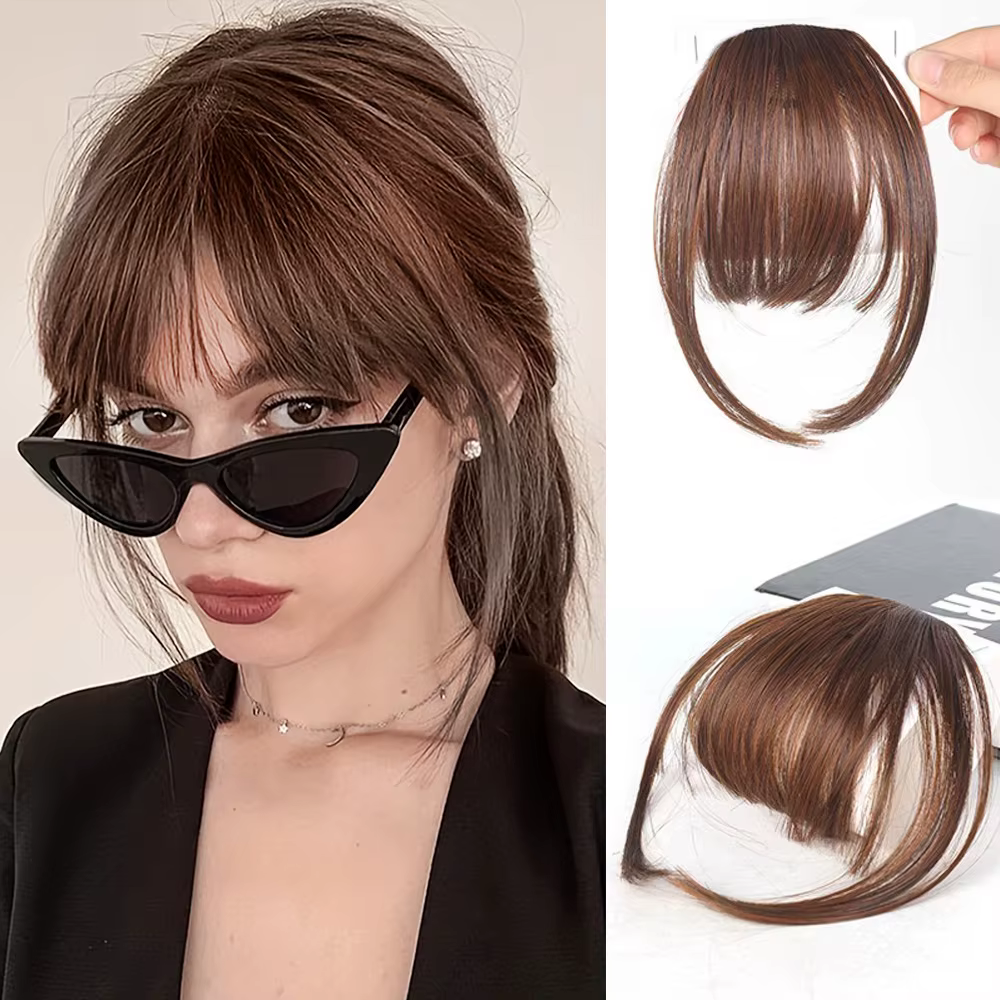 Extensions de cheveux synthétiques bouclées avec frange avant soignée à clipser