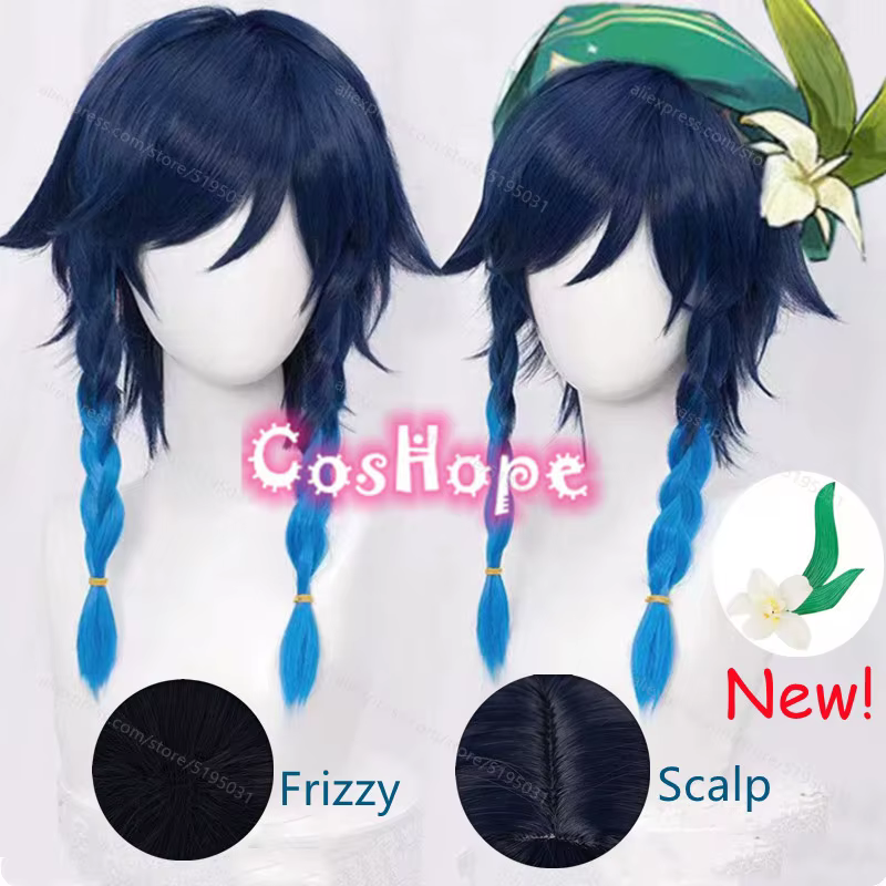 Perruque de cosplay Venti unisexe