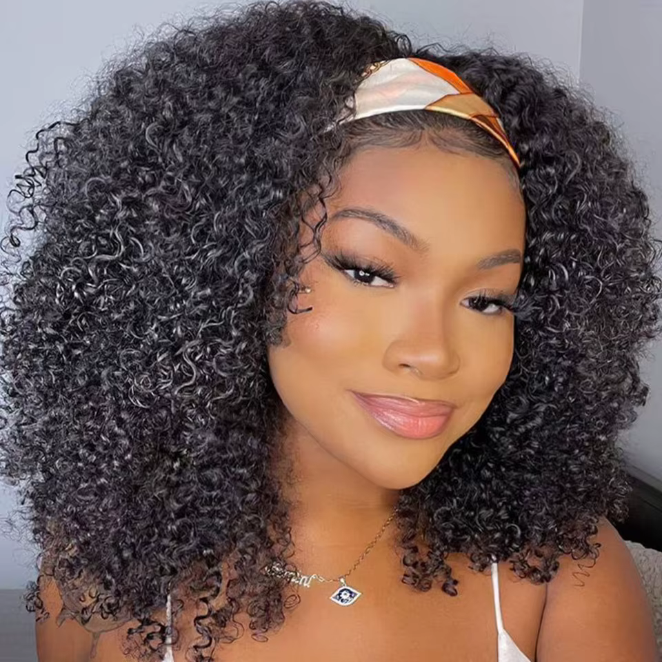 Perruque bandeau cheveux humains crépus bouclés pour femmes noires