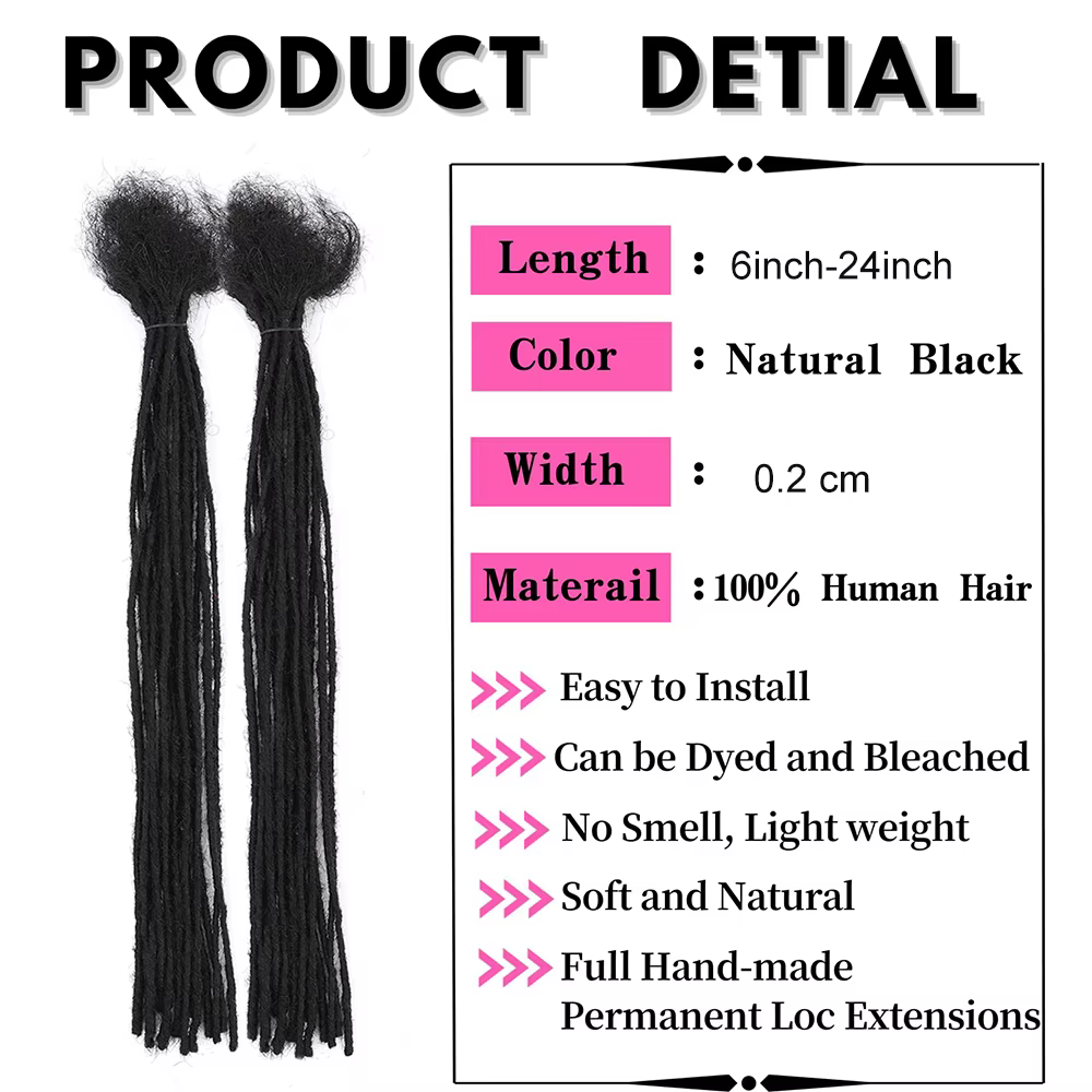 Extension Loc cheveux humains Locs 0.2 Cm d'épaisseur 14 pouces 30 brins