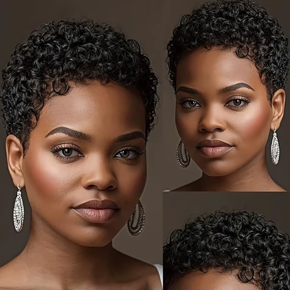 Perruque de cheveux humains courte coupe lutin sans colle