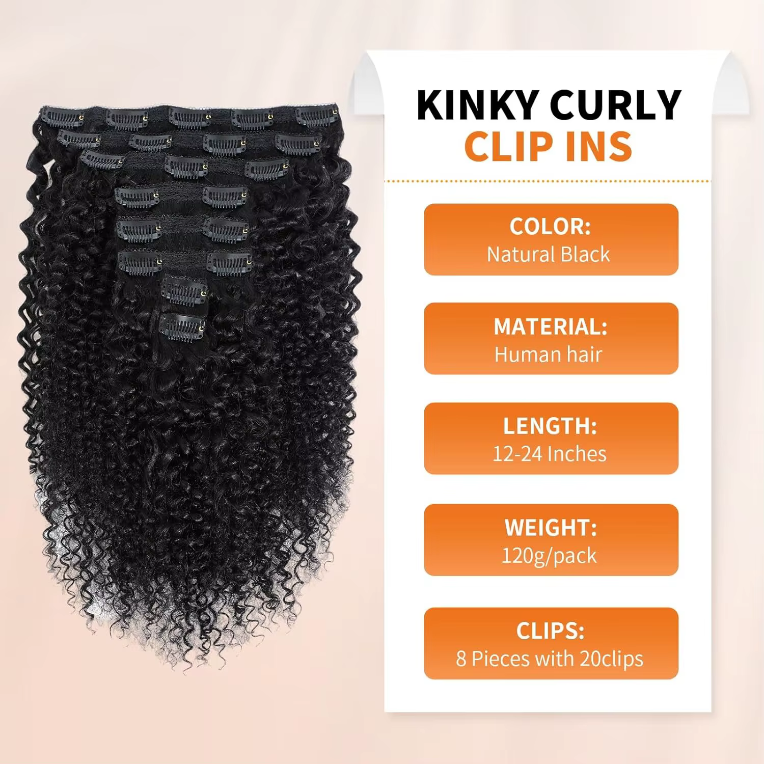 Extensions à clips bouclées crépues en cheveux humains 3C 4A pour femmes noires
