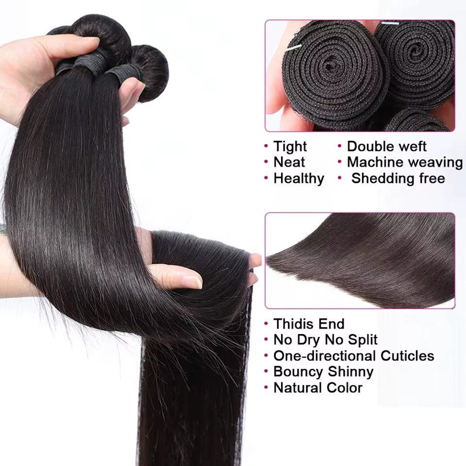 Tissage cheveux humain lot en promo Mèches brésiliennes Remy lisses 100% naturelles 28 30 32 34 36 38 40 pouces Double