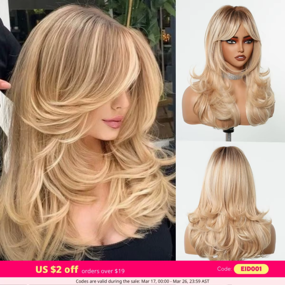 Perruque synthétique mixte Blonde dorée