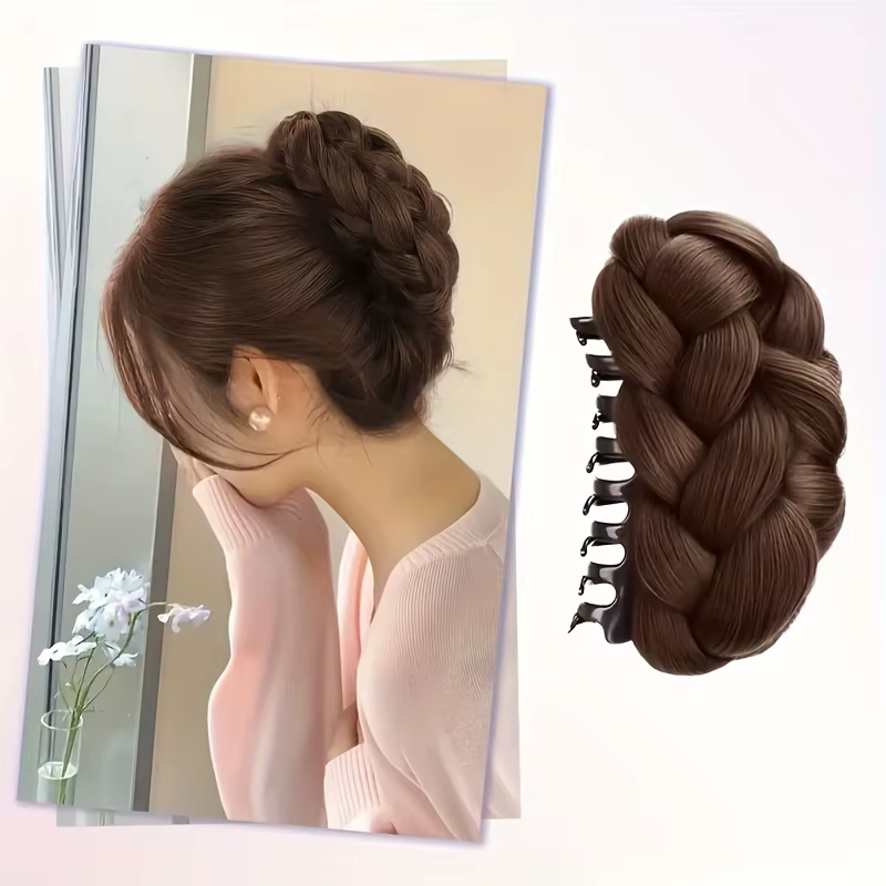 Perruque queue de cheval en fibre synthétique pour femme – comprend des styles à clipser pour petits pains et tresses