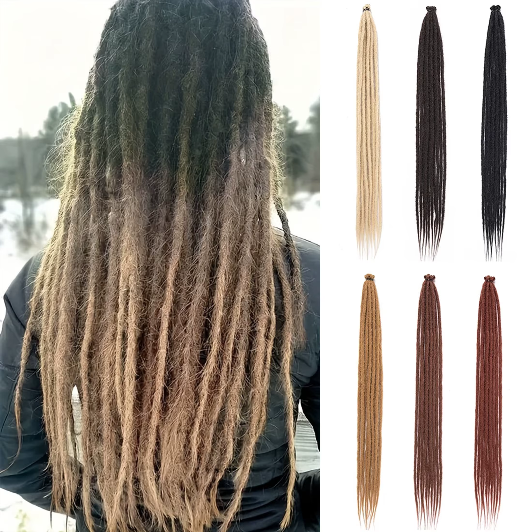 Extensions de Dreadlock synthétiques 10 racines/paquet Hippie dreads à une extrémité Ombre Loc