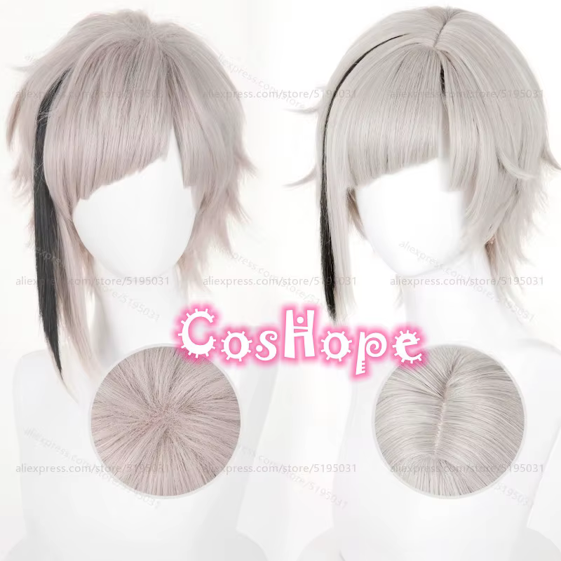 Nakajima Atsushi Cosplay perruque 30 cm courte chaude rose gris
