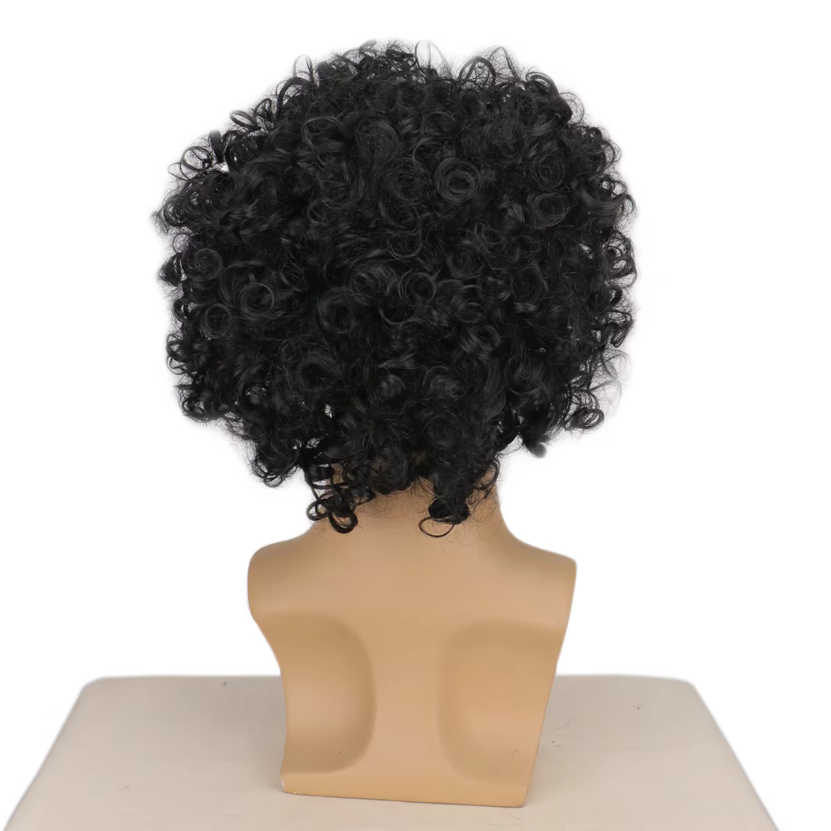 Perruque synthétique courte bouclée noire pour homme