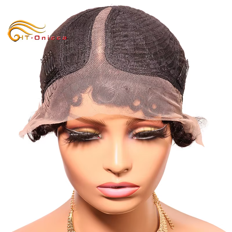 Perruque coupe lutin pour femmes cheveux bouclés dentelle avant perruques