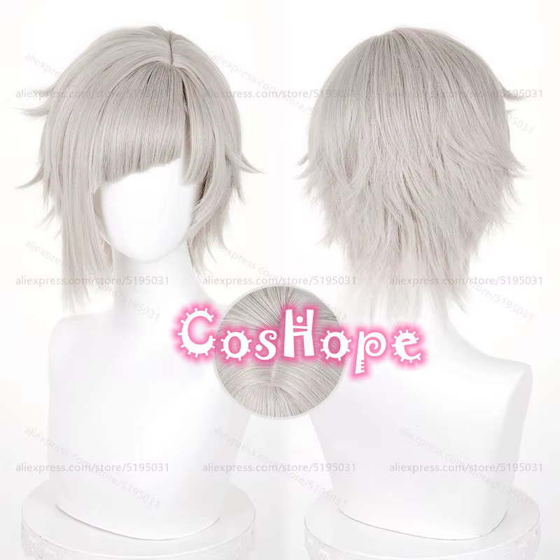 Nakajima Atsushi Cosplay perruque 30 cm courte chaude rose gris