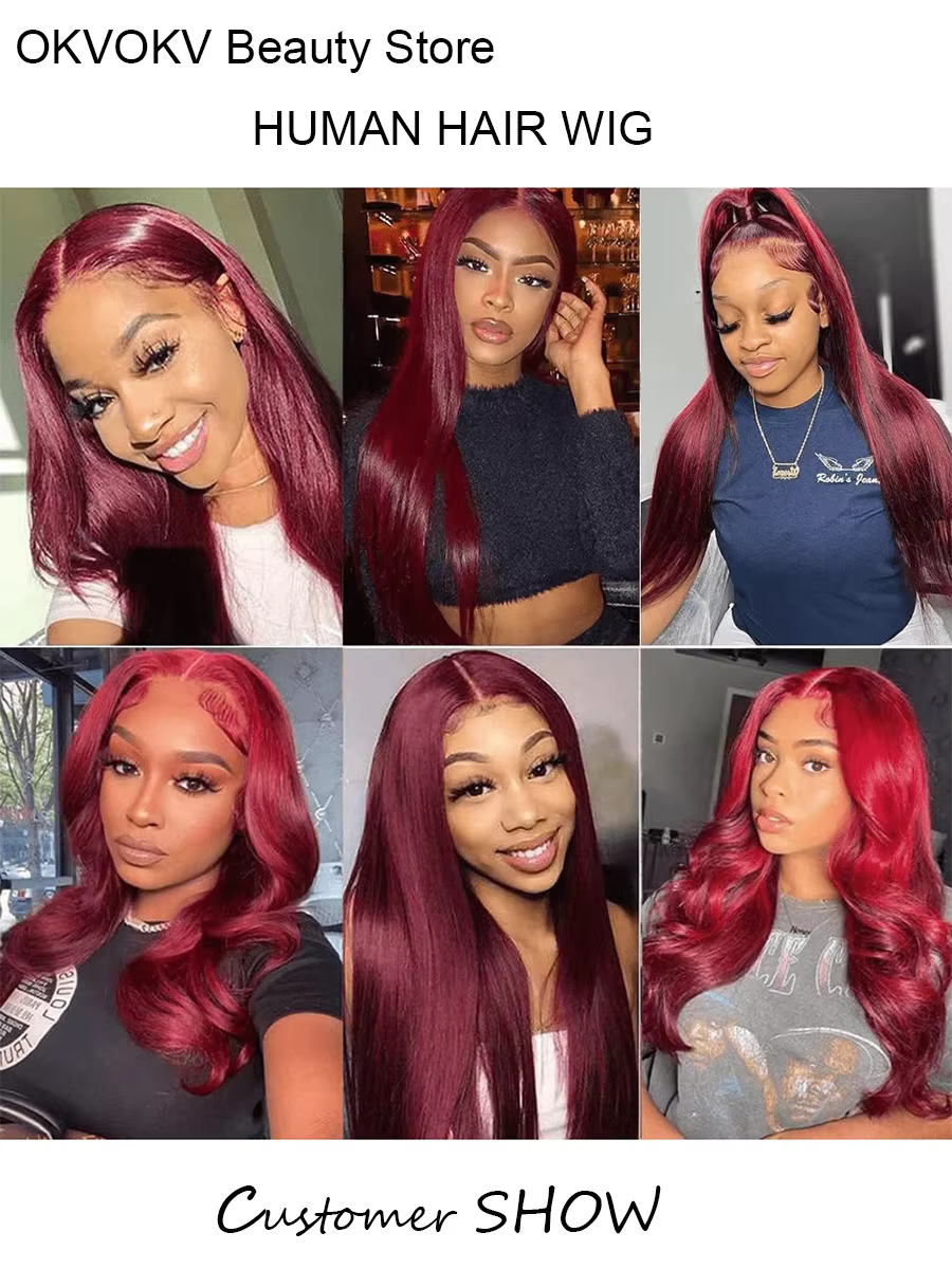 Perruque Lace Front Rouge Bourgogne 99J 13x4 avec Dentelle Transparente