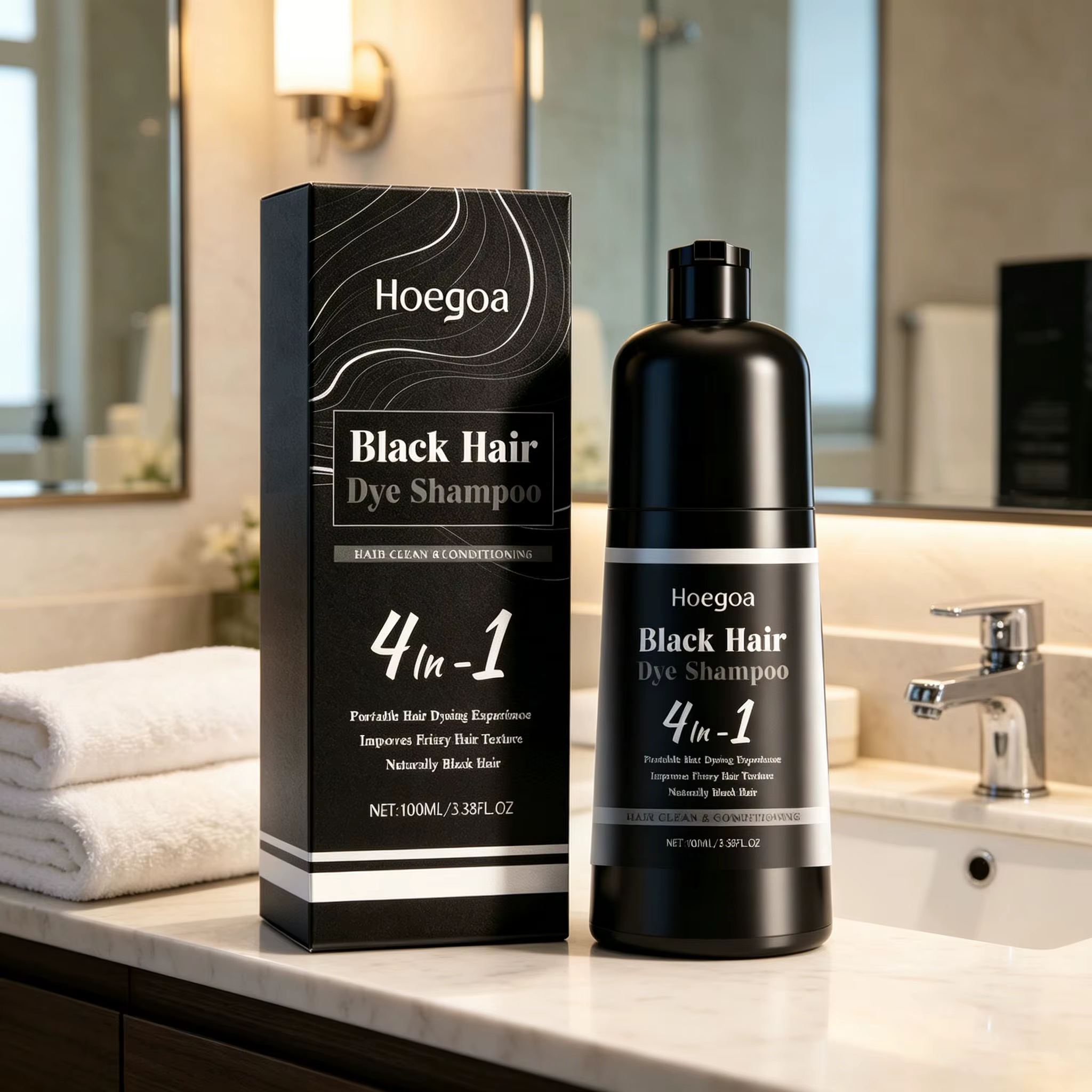Shampoo colorant capillaire noir Hoegoa