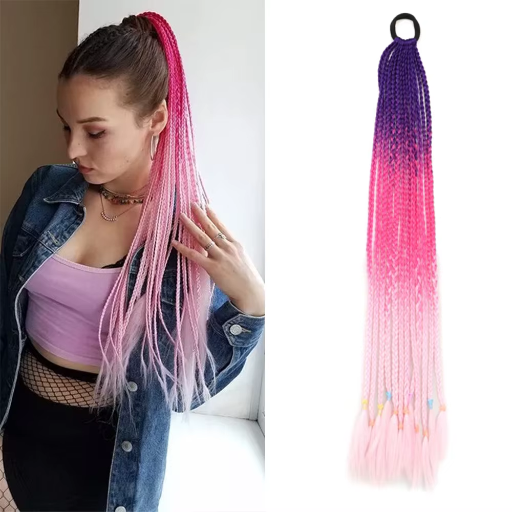 Extensions de cheveux tressés colorés avec bandes en caoutchouc