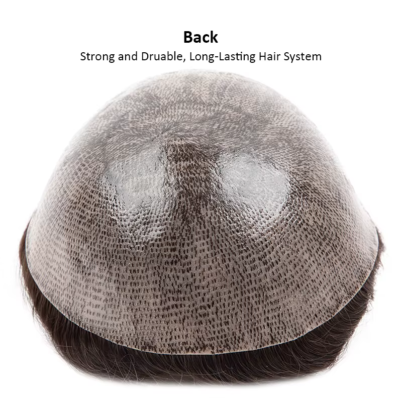 Nouveaux hommes toupet avec noeuds pleine PU 0.12-0.14 cm perruque de cheveux humains indien système