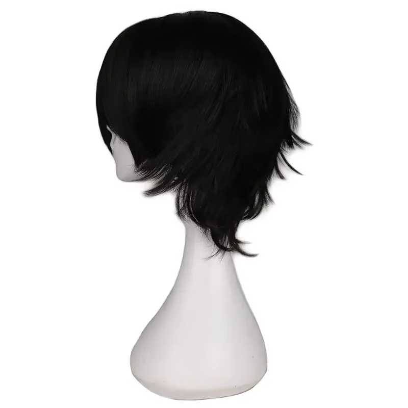 Perruque Cosplay Courte et Droite Noire pour Homme