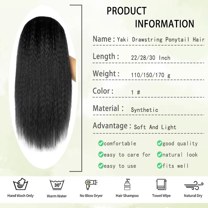 Perruque synthétique Yaki Kinky Straight de 22/28/30 pouces, prête à porter, sans colle, pré-épilée et pré-coupée, pour femmes noires