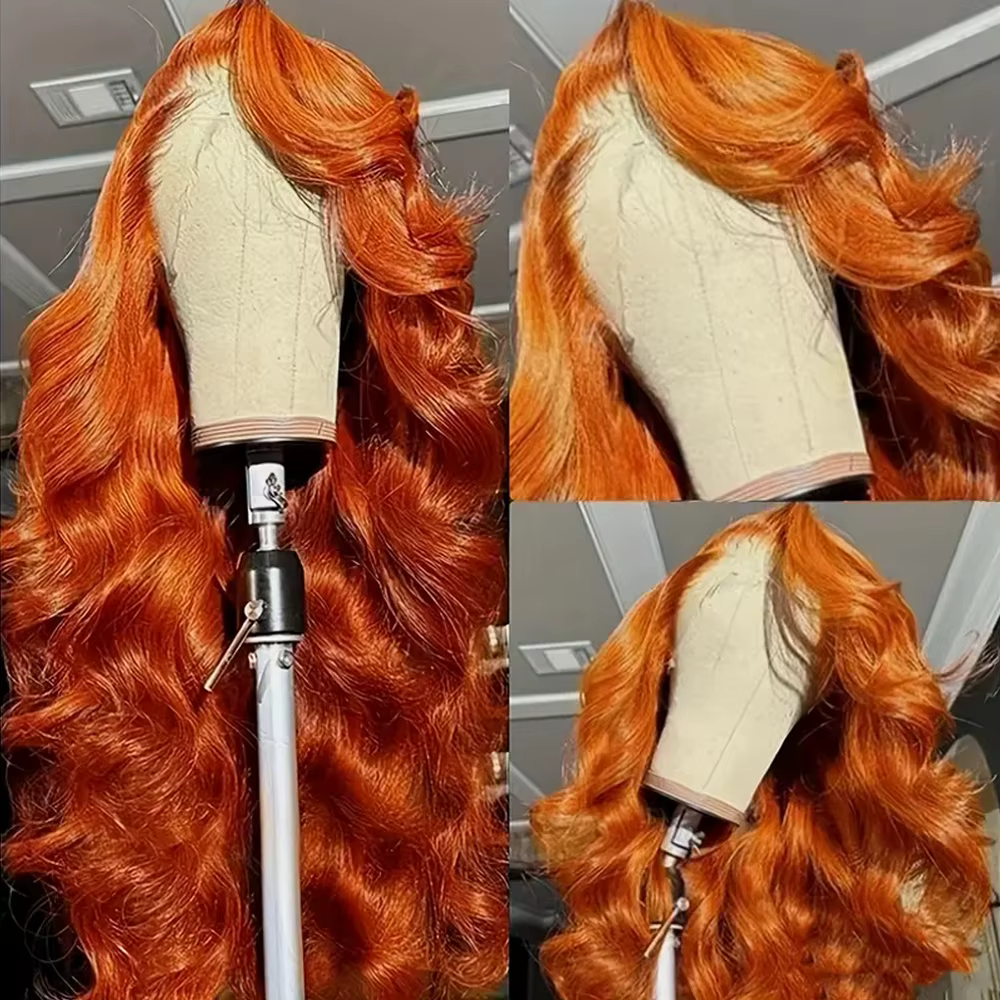 Perruque Lace Front Wig synthétique Body Wave de couleur Orange gingembre 13x4 pour femmes