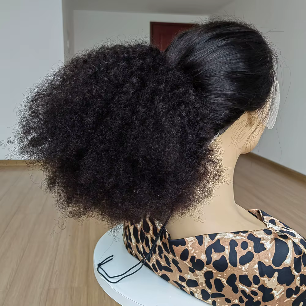 Chignon Afro en Cheveux Humains Crépus et Bouclés