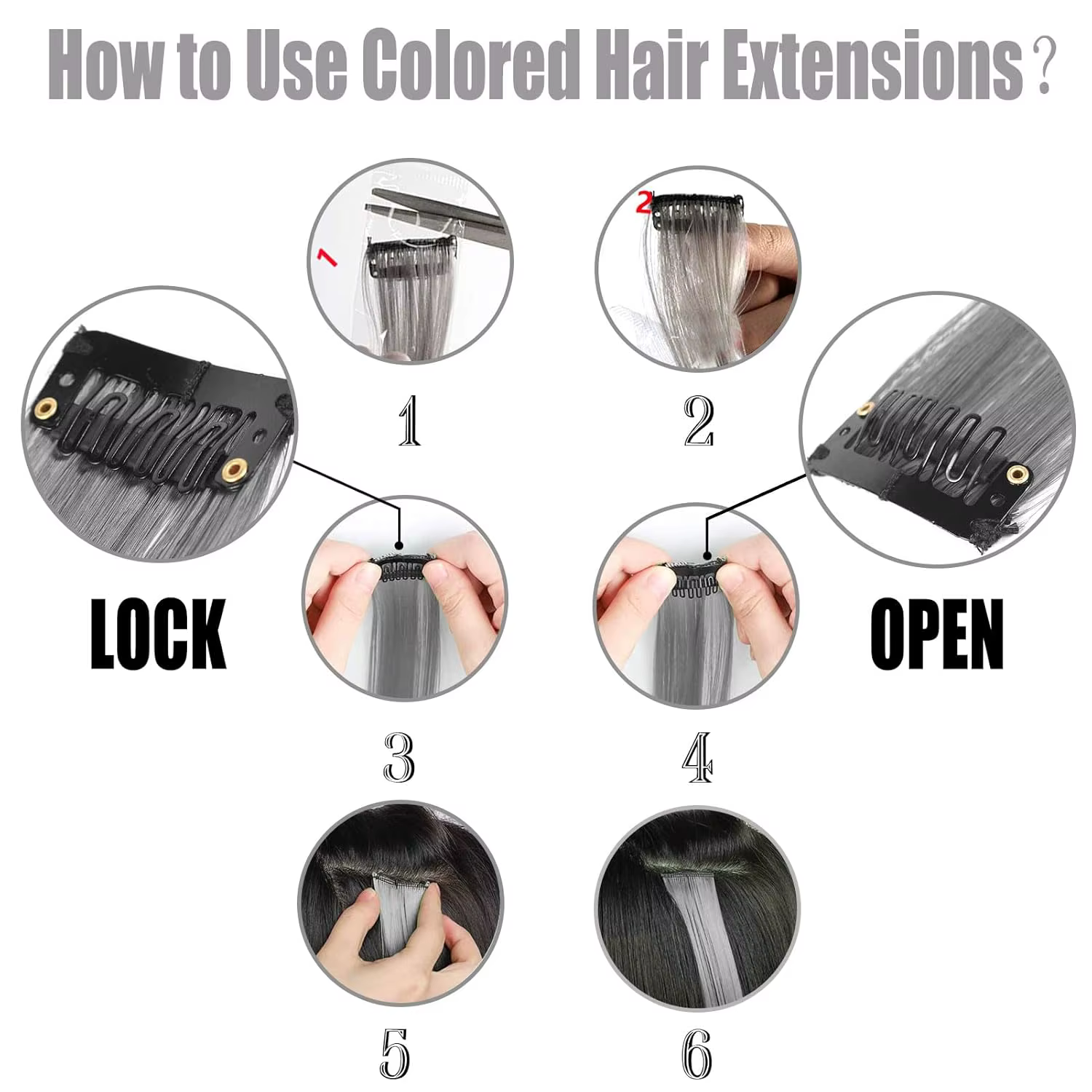 Extensions de cheveux synthétiques à clips de 22 pouces