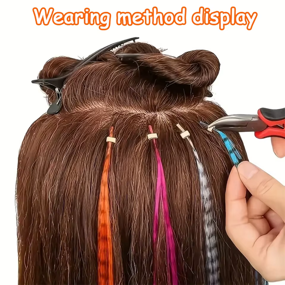 Extensions de cheveux synthétiques en plumes colorées