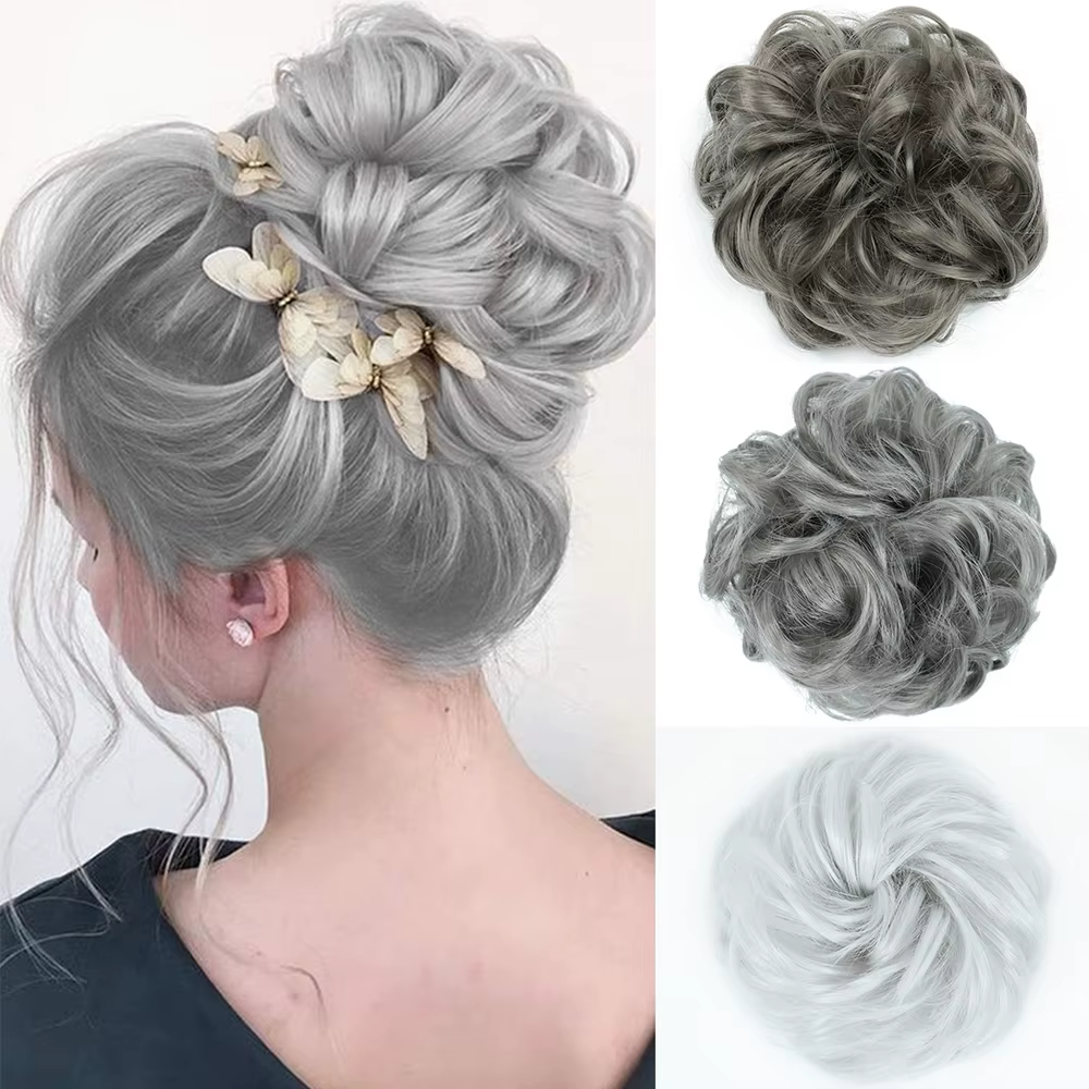 AZQUEEN Chignon en désordre Extension de cheveux bande élastique synthétique vague bouclée