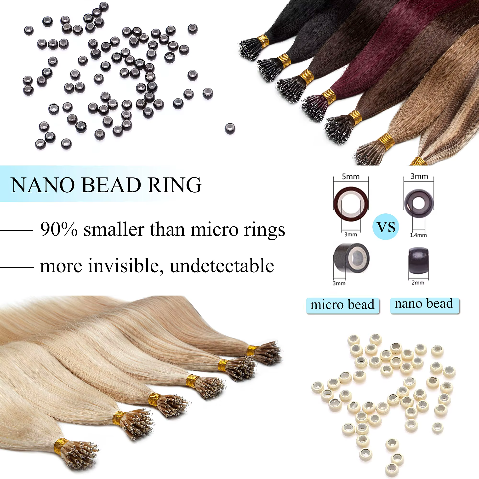Extensions de cheveux Nano Ring 100% cheveux humains