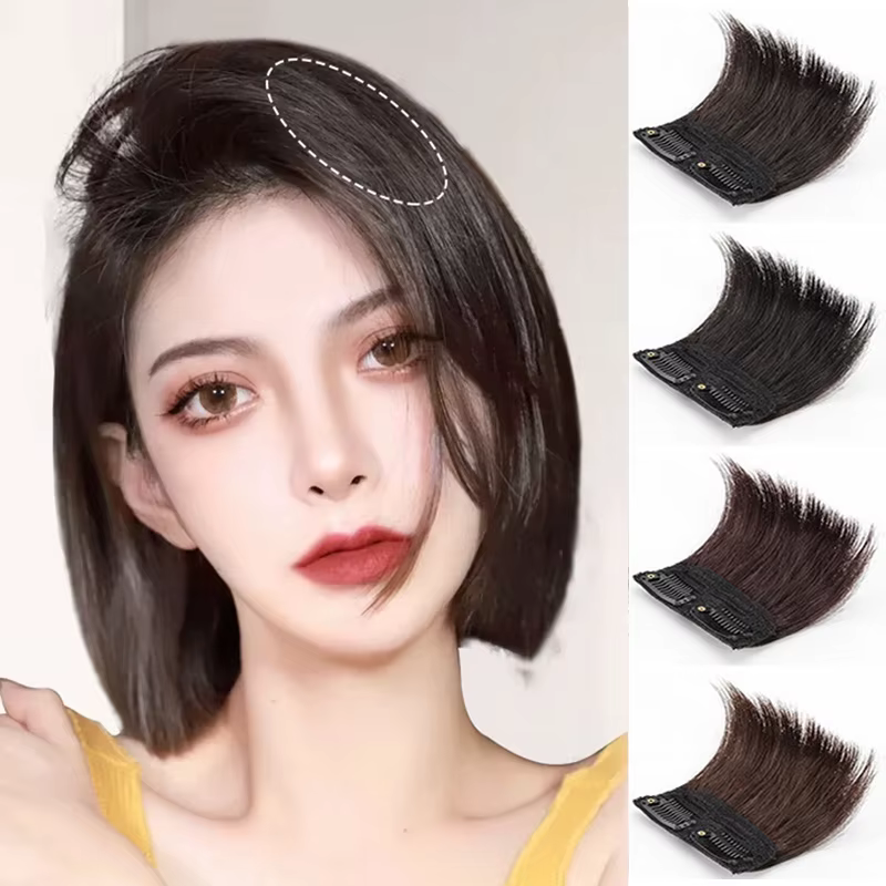 Extension capillaire synthétique courte et lisse, 10cm, doublure de cheveux Invisible, couverture latérale supérieure, postiche pour femmes
