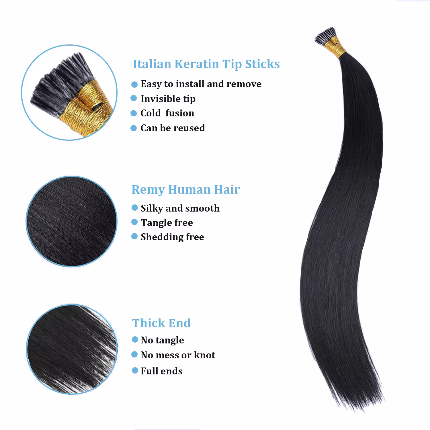 Extensions de cheveux I-Tip en cheveux humains