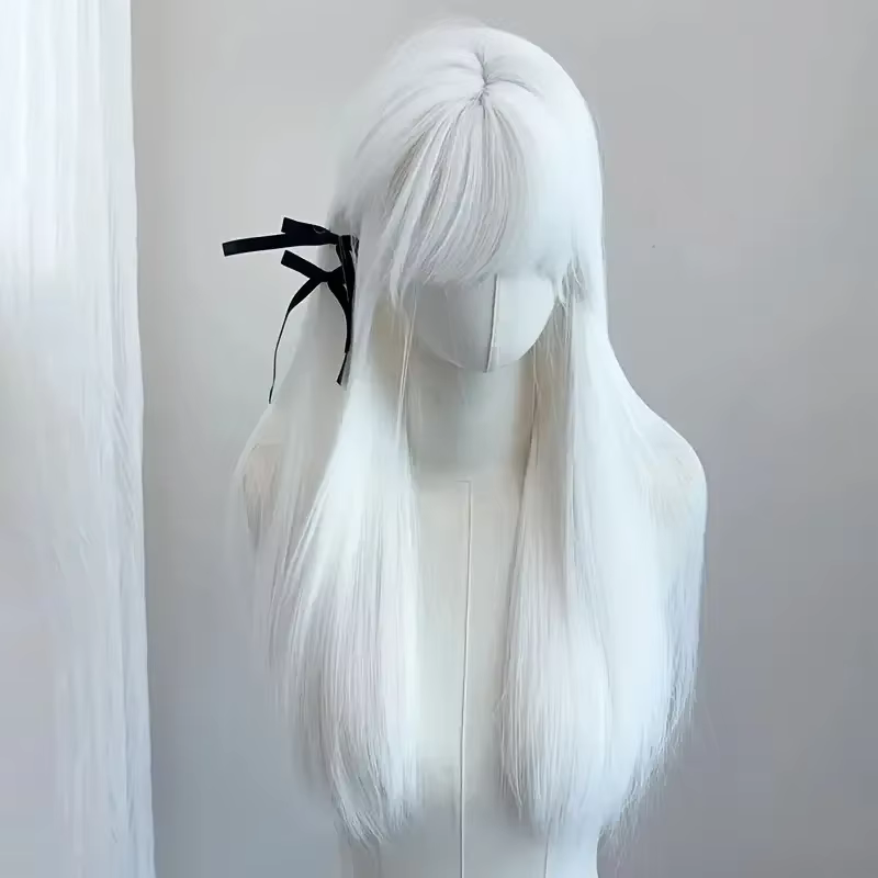 Perruque longue droite à l'air blanc pur pour femmes