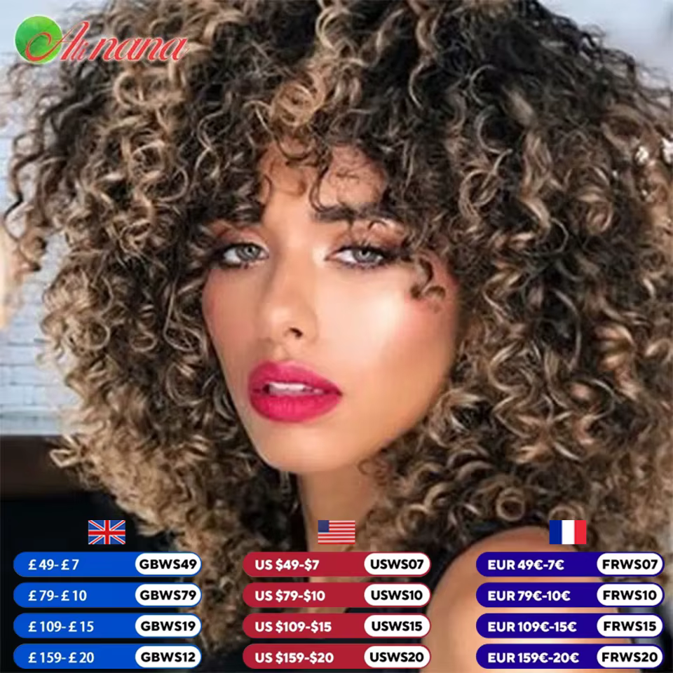 Perruque écharpe bouclée rebondissante brésilienne gingembre/marron/blond couleur pleine Machine