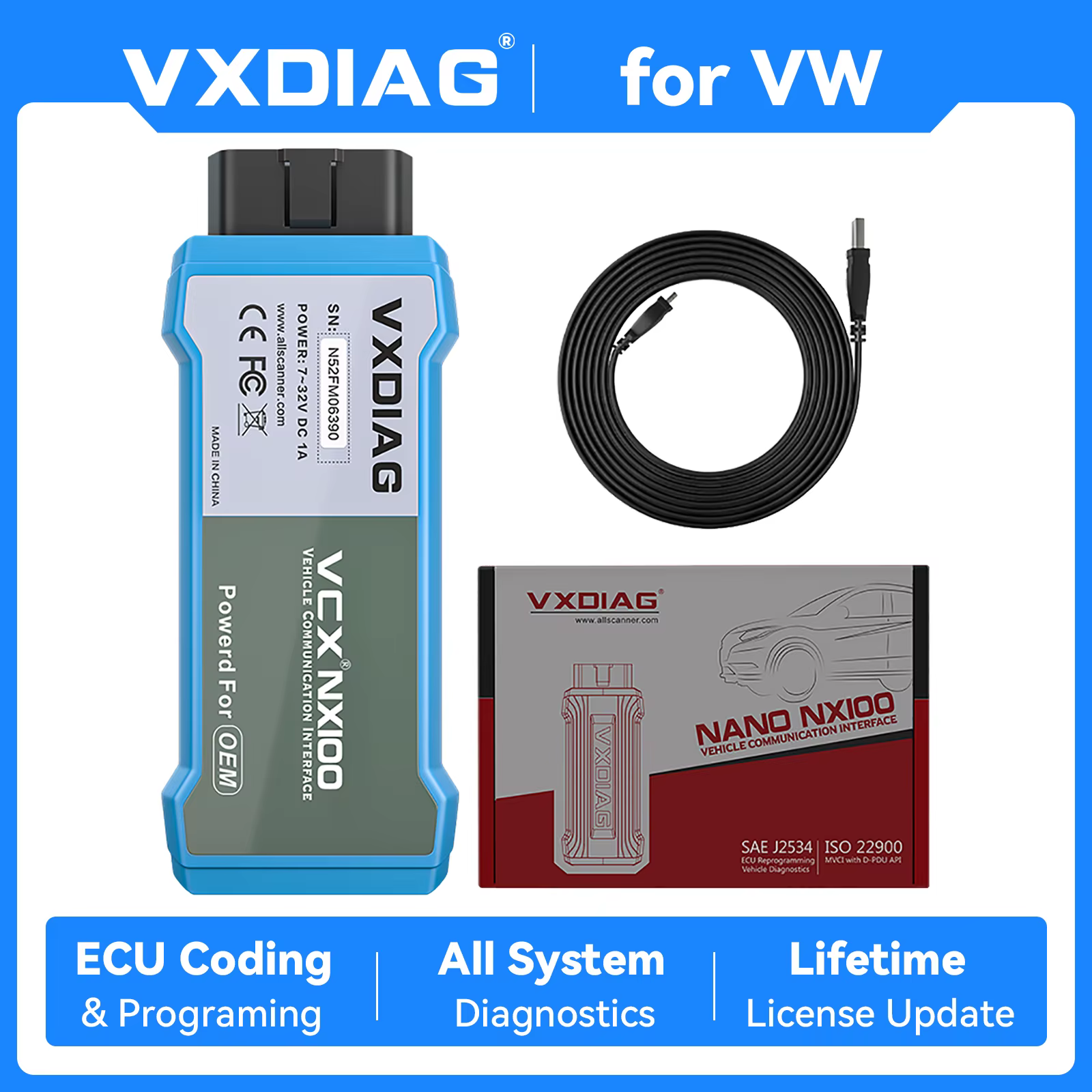 VXDIAG VCX NANO pour outil de Diagnostic VW NX100 Scanner OBD2 pour Audi pour Skoda pour Seat J2534 programmation lecteur de Code de codage ECU