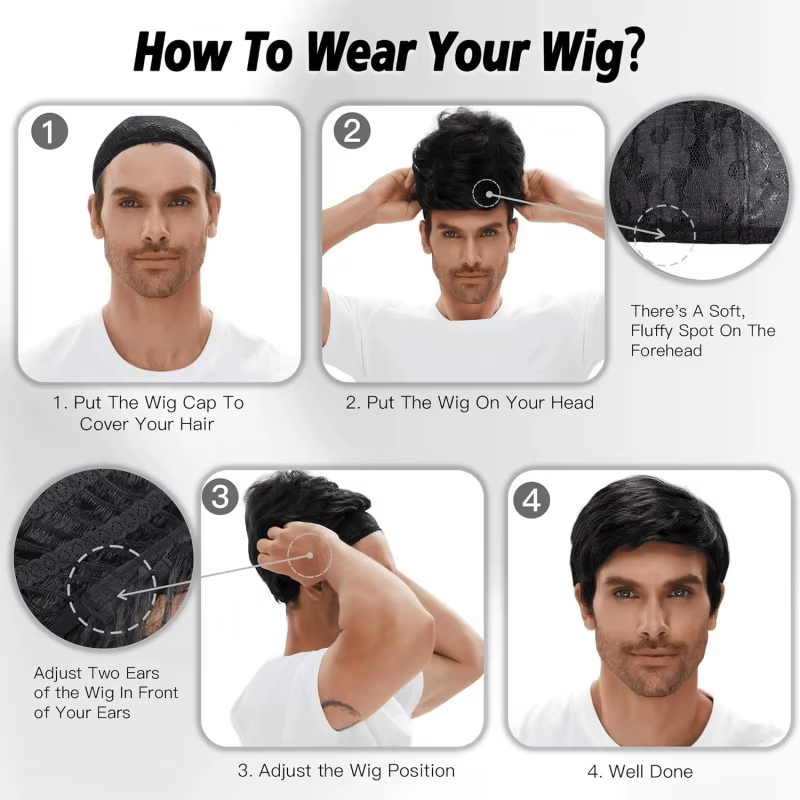 Perruques courtes brunes pour hommes