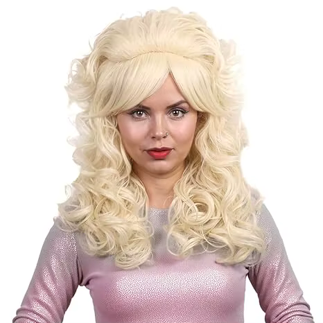 Perruque de Cosplay synthétique longue bouclée Vintage des années 80 avec frange pour femmes