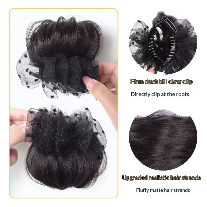 Chignon synthétique à clipser avec décoration en tulle