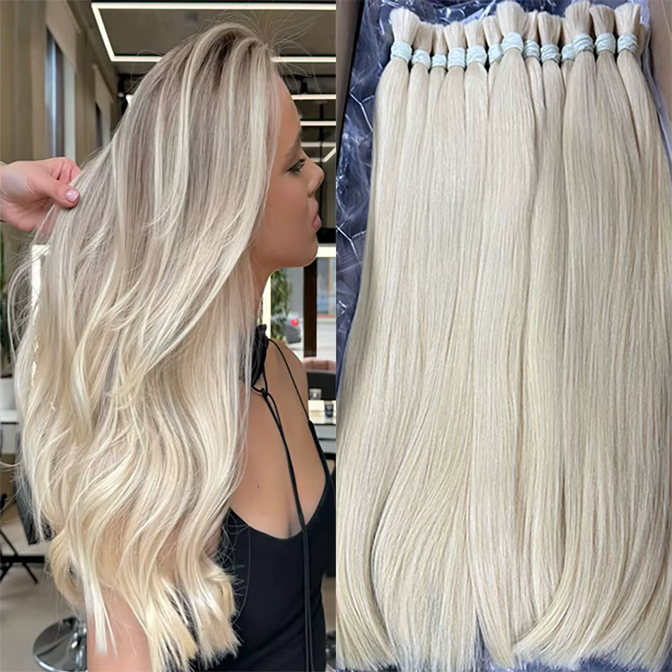 Mèches de cheveux humains lisses blonds 100% Extension