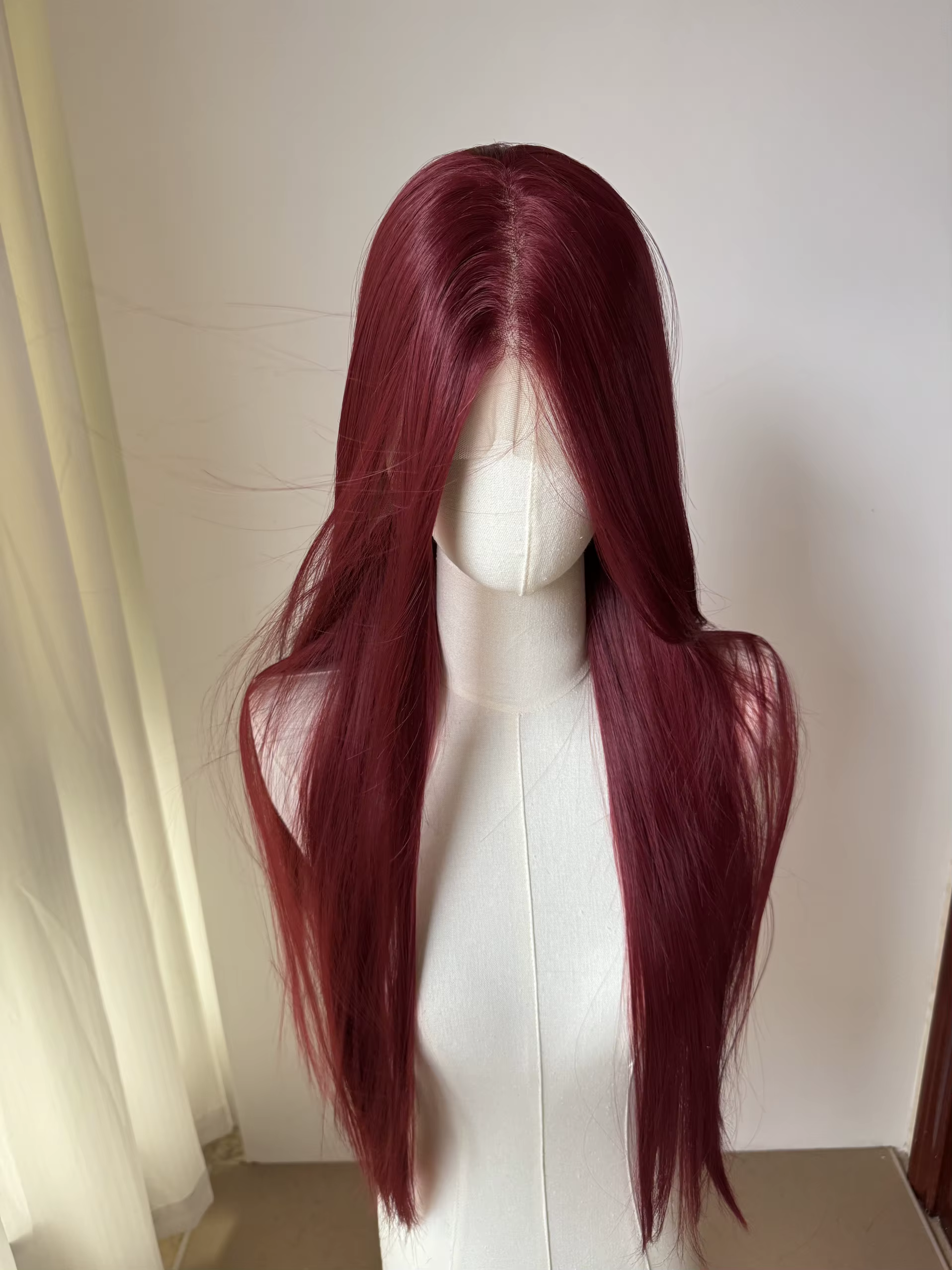 Perruque Lace Front Wig synthétique rouge vin pour femmes