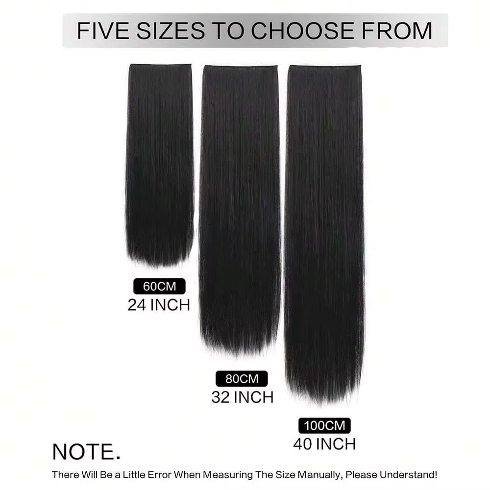 24 pouces/32 pouces/40 pouces postiches synthétiques longues droites pince dans les Extensions de cheveux noir naturel