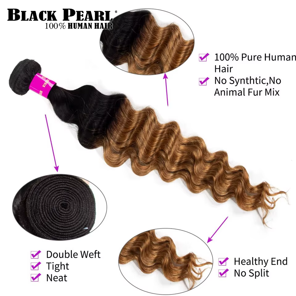 Extensions de cheveux humains brésiliens ombrés Black Pear 1/3/4 pièces