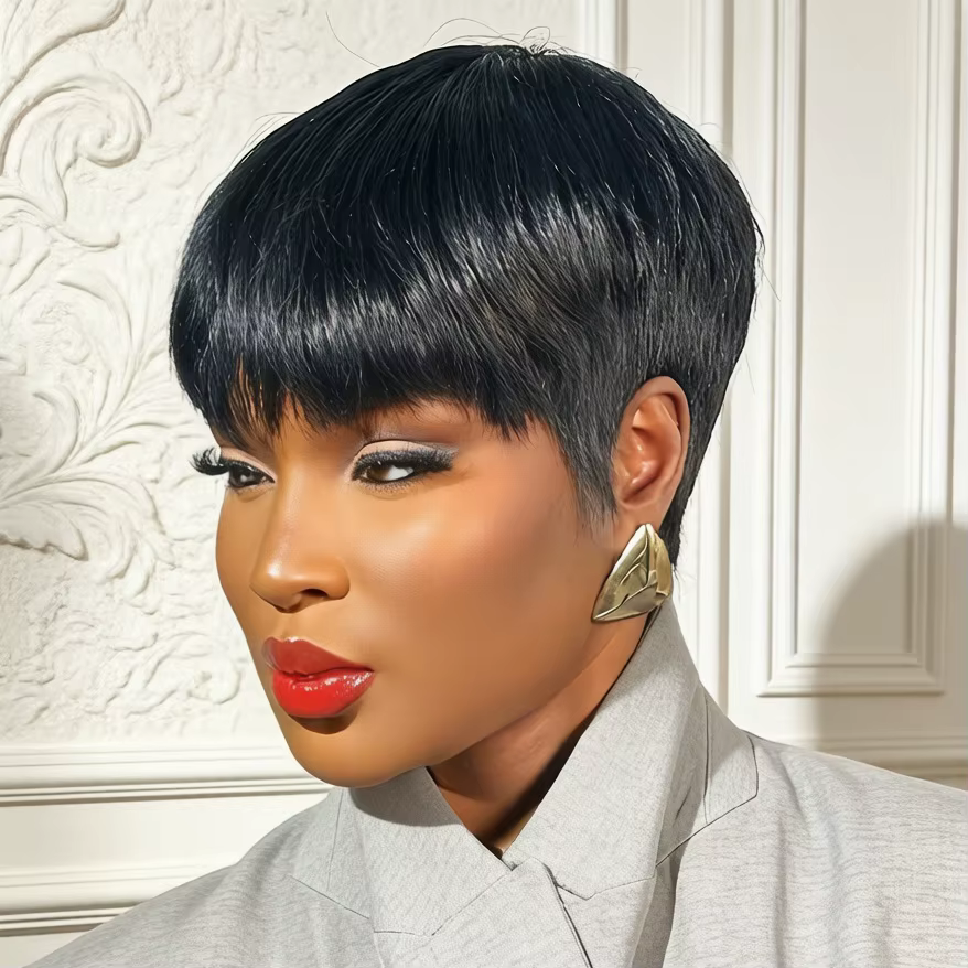 Perruque en cheveux humains coupe pixie