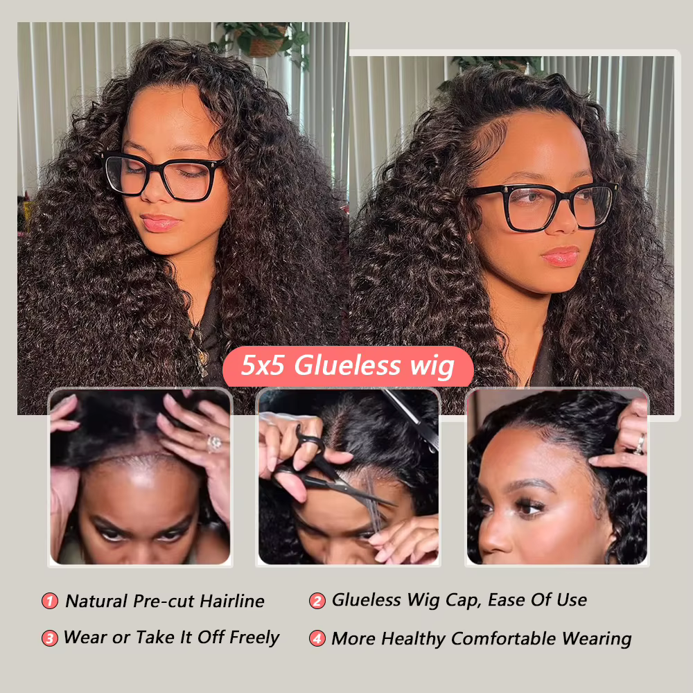 Perruque 100% Cheveux Humains 5x5 Sans Colle Ondulée Effet Mouillé Transparente HD 13x4 Vraie Chevelure Vietnamienne Naturelle Densité 250 300