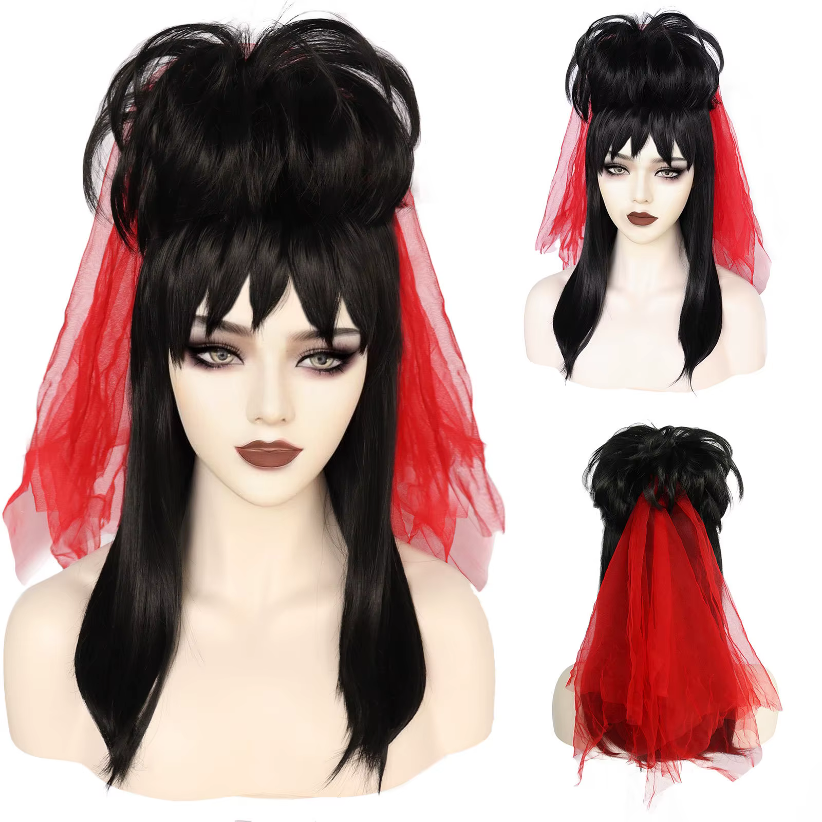 Perruque Lydia Deetz pour cosplay avec voile