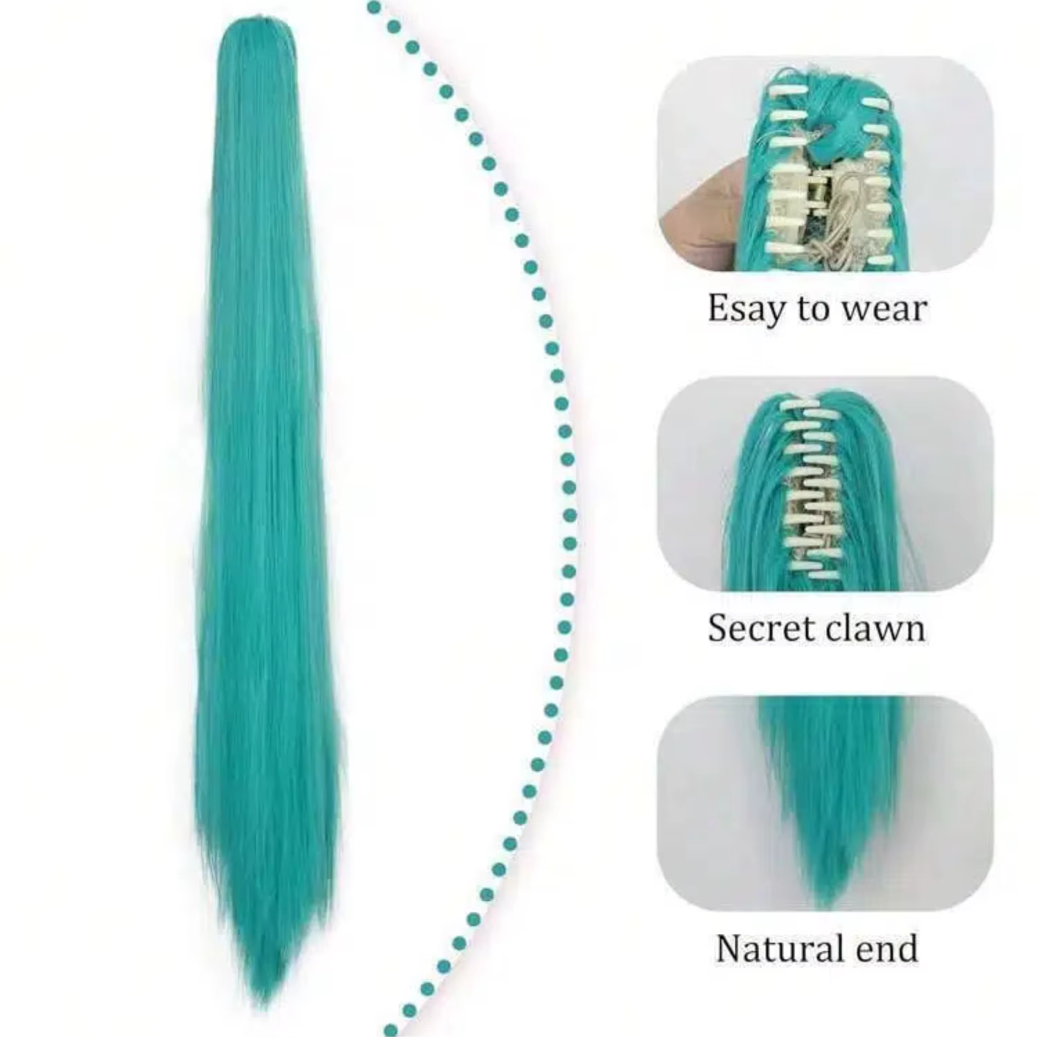 Perruque longue en fibres synthétiques de style anime vert pour fille