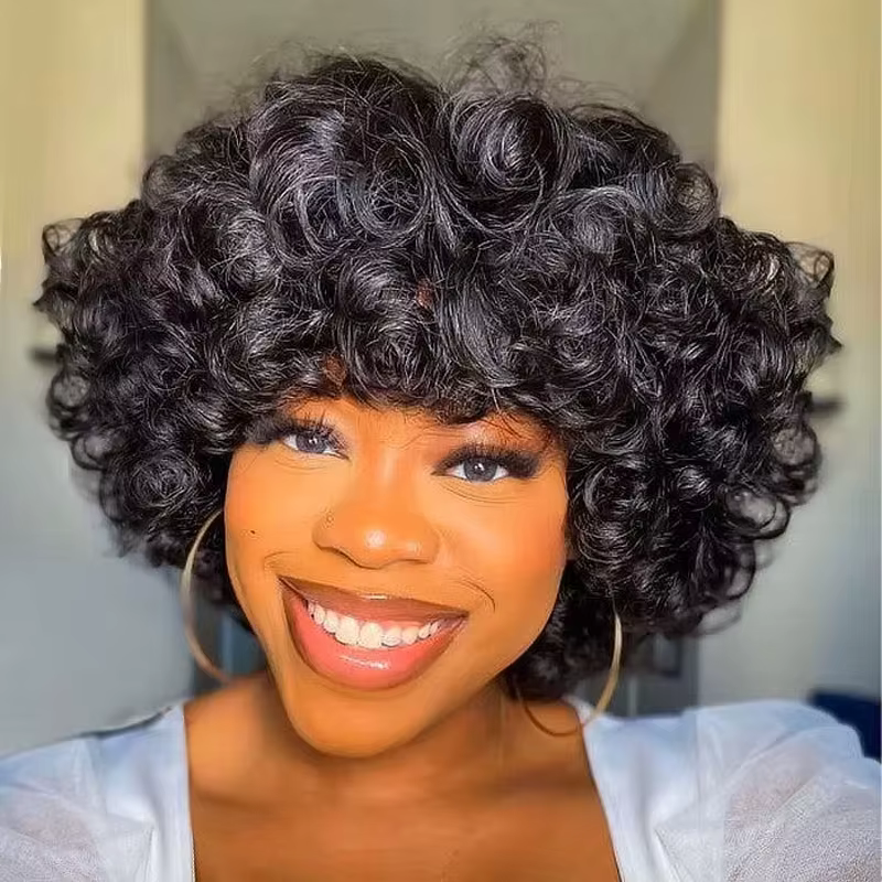 250% rebondissant bouclés Bob perruques de cheveux humains lâche
