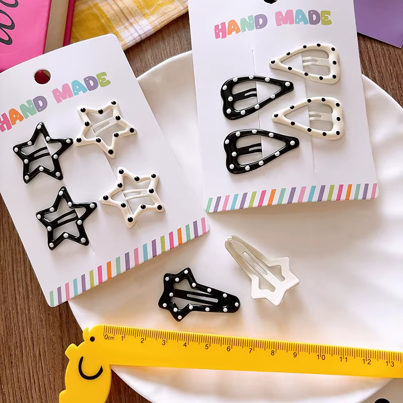Strass Vintage à pois étoile pinces à cheveux ensemble japonais doux fille coeur géométrique Flyaway BB Clips enfants