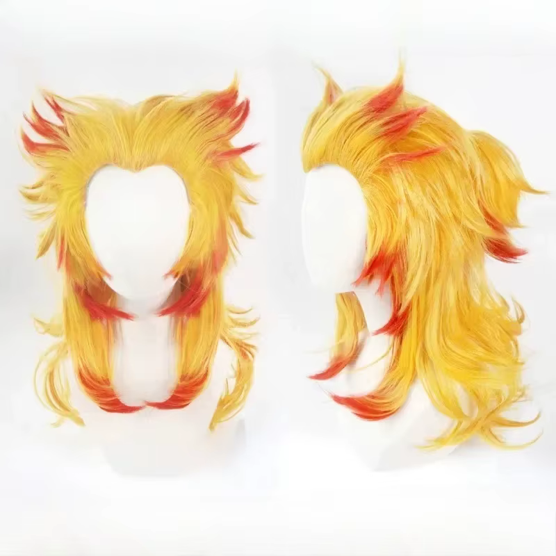 Rengoku Kyoujurou perruque Kimetsu No Yaiba Cosplay rouge jaune mixte résistant à la chaleur cheveux synthétiques jeu de rôle Halloween Costume perruques