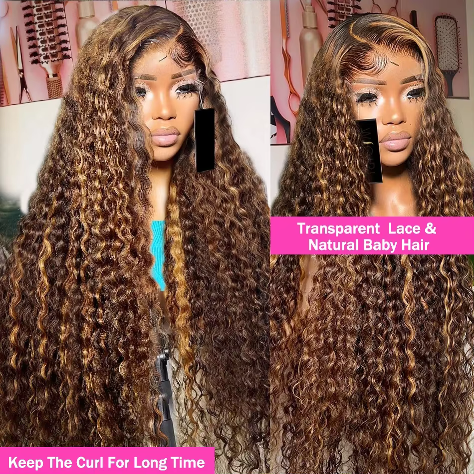 30 36 pouces bouclés mettre en évidence perruque cheveux humains miel blond 13x4 dentelle avant vague profonde 13x6 Hd