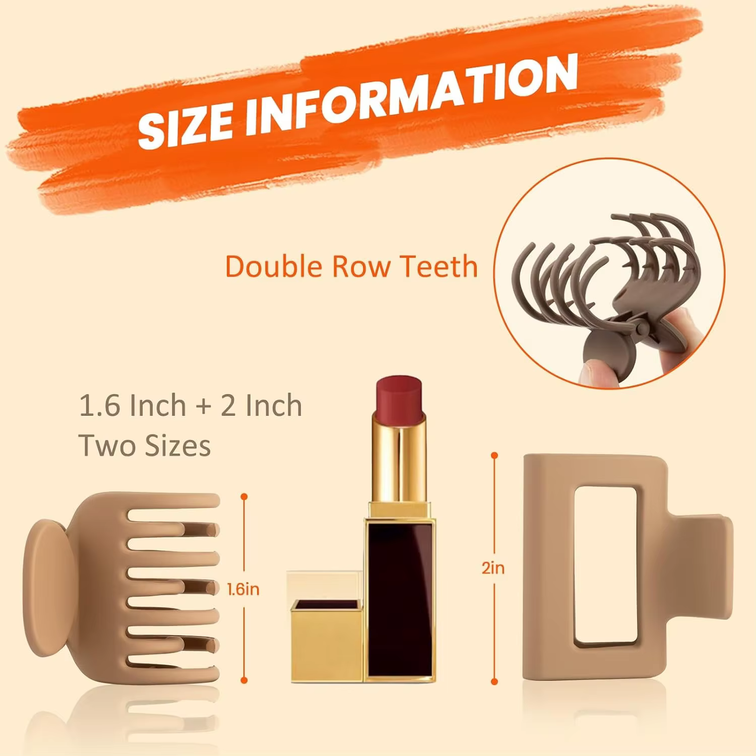 8 pièces pinces à cheveux edium pour femmes mat 2 "rectangle et 1.6" dents à Double rangée petites