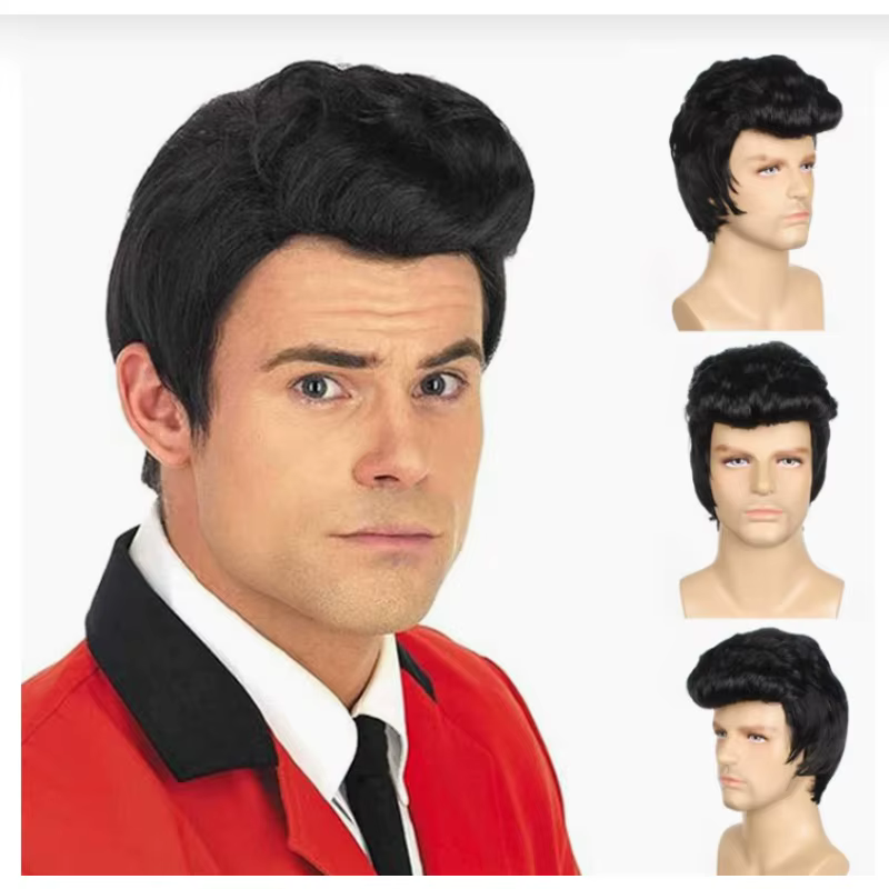 Perruque de cosplay Elvis Presley pour homme - Cheveux synthétiques résistants à la chaleur